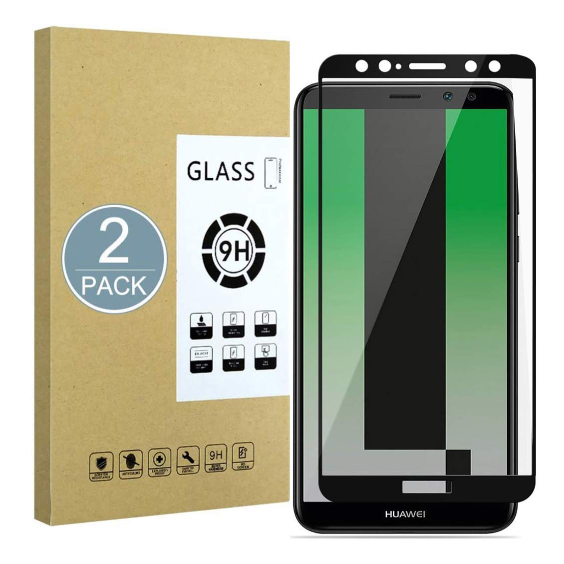 E-Hamii Full-Coverage Film Compatible with Huawei Mate 10 Lite[Black],[Full Screen Glued][Anti-scratch] Premium 9H Tempered Glass Protective Cover,for Huawei Mate 10 Lite