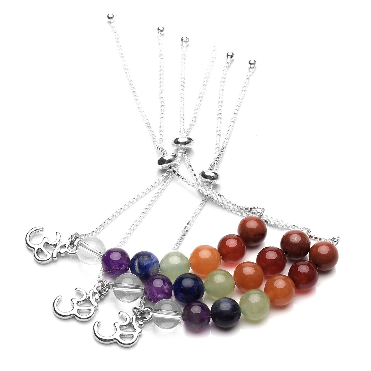 Jovivi 8mm-7 Chakra Pierres Perles d\'Energie Bracelet Réglable Alliage Tibétain Bouddhiste avec Pendentif Symbole OM