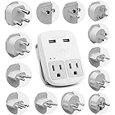 Ceptics International Plug Adapter Kit, World Safest Grounded 13 Adaptor Set Dual USB Ports - Travel Anywhere - Business Use - Perfect for Laptops, Cell Phones, Chargers - Surge Protection