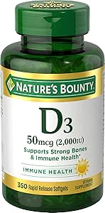 Vitamin D by Nature’s Bounty for Immune Support. Vitamin D Provides Immune Support and Promotes Healthy Bones. 2000IU, 350 Softgels