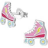 925 Sterling Silver Pink Enamel Roller Skate Stud Earrings (Nickel Free) 33571