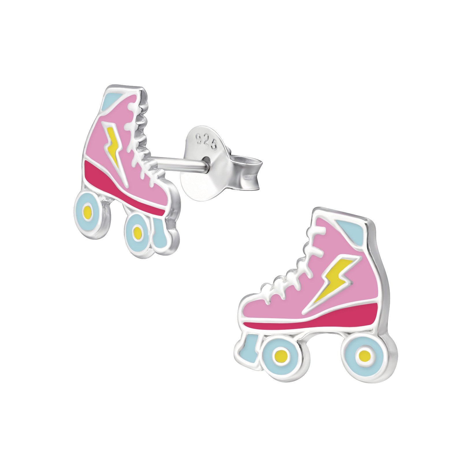 Sterling Silver Roller Skate Stud Earrings - Pink Enamel 90s Retro Style, Hypoallergenic Earrings for Girls, Teens & fun-loving adults - I love silver jewellery