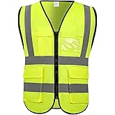 Lehueos High Visibility Vest Safety Vest with Pockets and Zipper Meets ANSI/ISEA Standard(1 Pack 5 Pack)