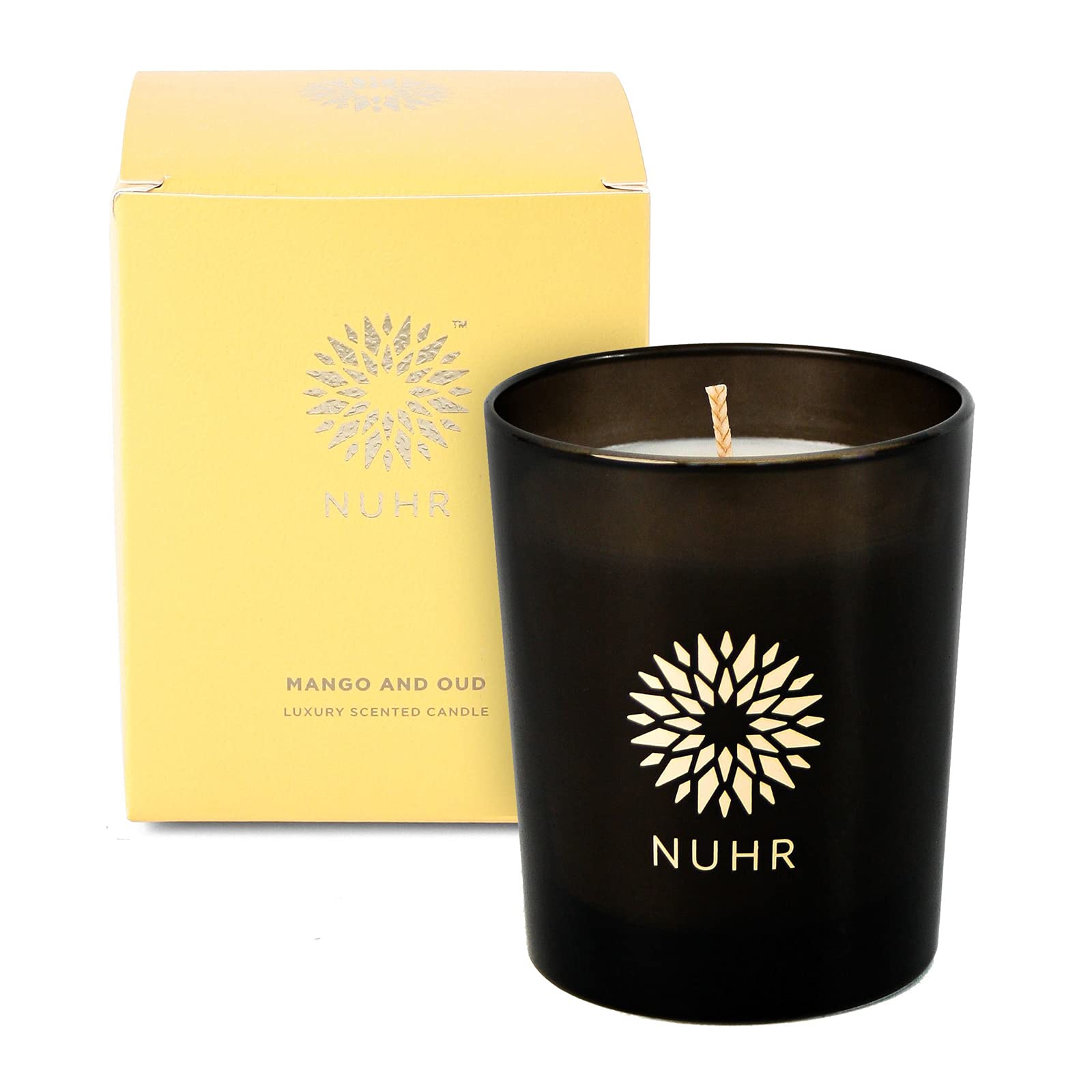 NUHR Home Scented Candles Mango and Oud Luxury Candle Gifts, Rich Scent Aromatherapy Pamper Gifts for Women, Men Decorative Candles, 50 Hours Burn, Handmade, Vegetable Wax, 200gm