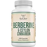 Berberine with Ceylon Cinnamon (500mg and 2 Gram Equivalent Doses) 120 Capsules for Metabolism and Metabolic Health, Third Party Tested, Vegan Safe, Non-GMO, Gluten Free by Double Wood