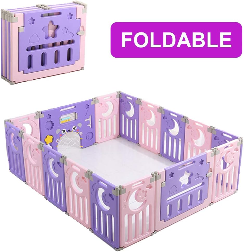 LITTLE TREE Baby Playpen, 12+2 Panel Kids Activity Centre Safety Play Yard, Foldable & Portable Plastic Playpen for Baby Fence Play Indoor & Outdoor
