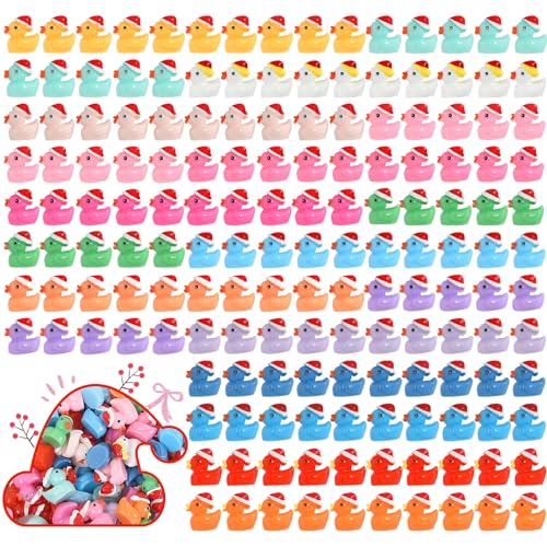 ROMROC 160PCS Christmas Duck Mini Ducks Christmas Décor Miniature Figures Fairy Garden Aquarium Ornament Dollhouse Decoration DIY Slime Kit Birthday Party Hide and Seek Prank(16 Colors)
