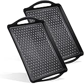 2 Pcs Large Rectangular Non Slip Serving Tray with Handles, Silicone Gripping Nubs Lap Food Trays for Eating, Dishwasher Safe Serve for Dinner Snack Fruit Dessert Beverage, Rectangular (Black)