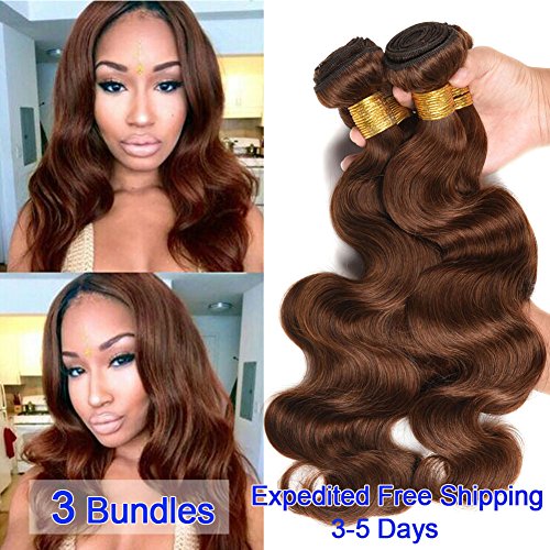 Black Rose Hair 8A Remy Brazilian Virgin Hair Body Wave 3 Bundles 100% Unprocessed Human Hair Weave Color 4# Medium Brown Brazilian Body Wave Hair Bundles (95-100g/piece,12" 14" 16")