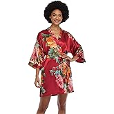 MissNina Women's Floral Satin Kimono Robes Short Silky Bridesmaid Robes Sleepwear