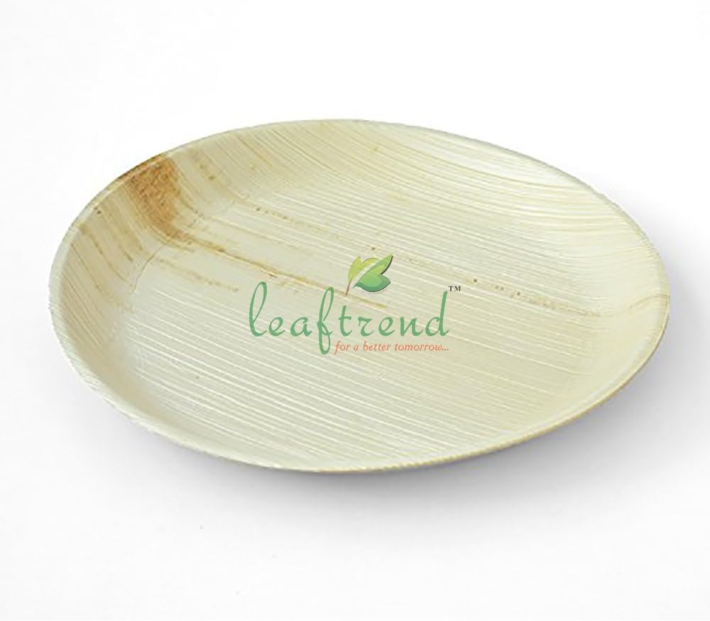 Leaftrend - Ecofriendly disposable palm leaf plates, wedding and party plates -12 inch Round Palm Leaf Plate - Pack of 10 Plates