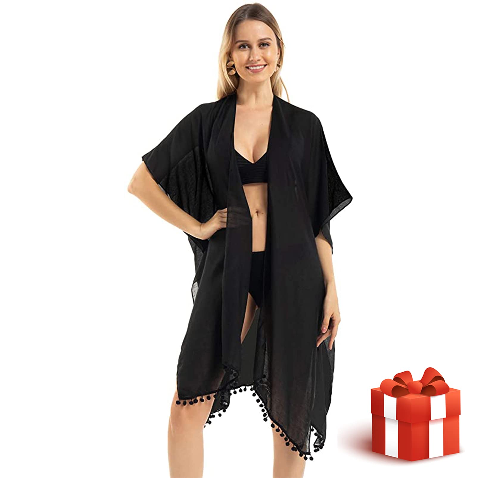 Women' s  Stylish Kimono Cardigan with, Loose  Sleeveless   Beach   Cover   Up