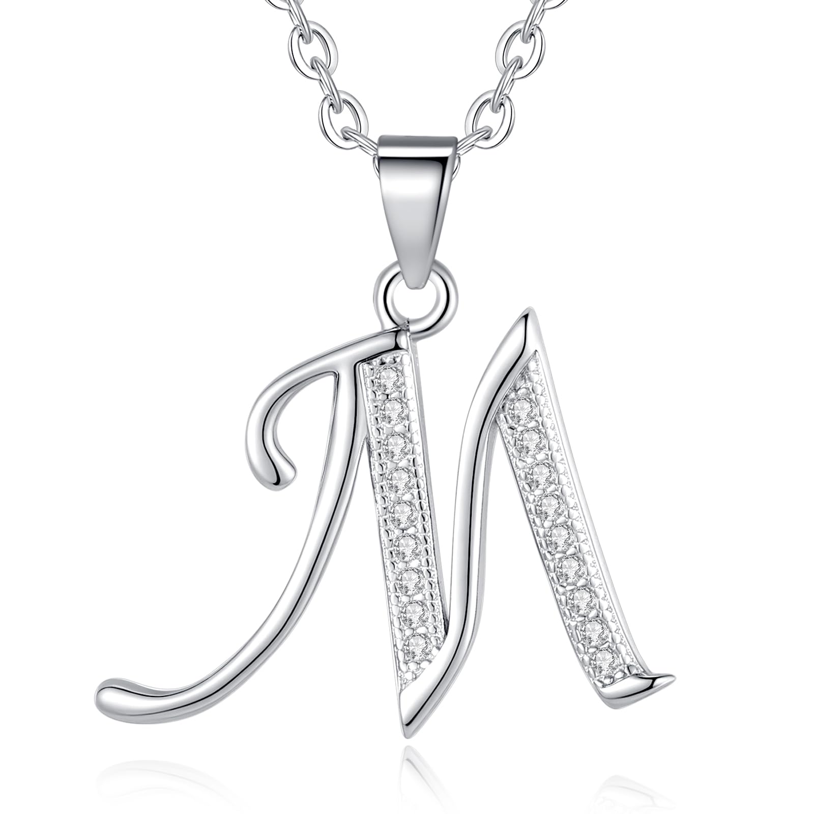 VIKI LYNN Initial Pendant M 925 Sterling Silver Letter Necklace with Cubic Zirconia Personalised Gifts for Women Ladies — image 1