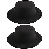 2 Pcs Black Fedora Flat Hats Wide Brim Flat Top Fedora Adjustable Derby Top Hat for Teenager Child Jazz Wedding Party Dress Up