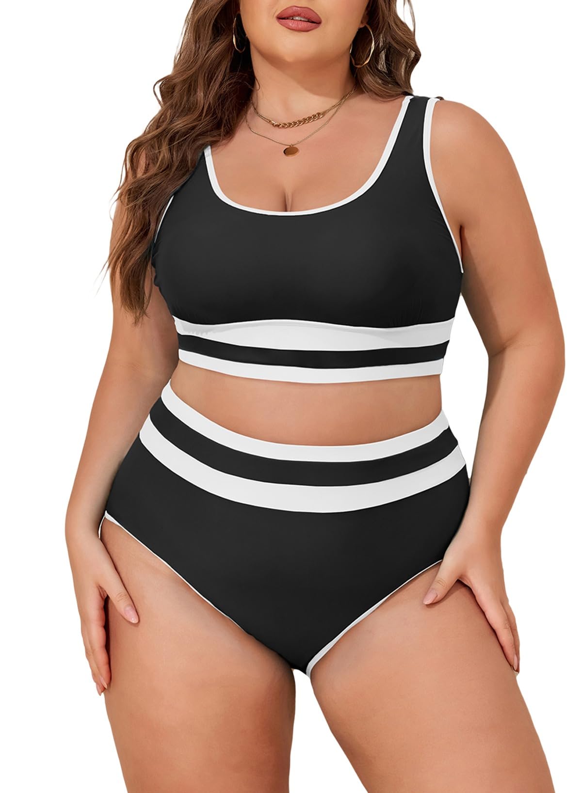 Photo 1 of Eytino Women's Plus Size Bikini Sets Push Up Bikini Top High Waisted Bottom Two Pieces Bathing Suits,3X Black