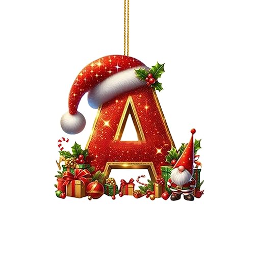 Christmas Decorations 26 Red Letters and Hat Christmas Tree Decorations A To Z Letter Decorative Xmas Pendant Personalized DIY Baubles Letter Hanging Ornament