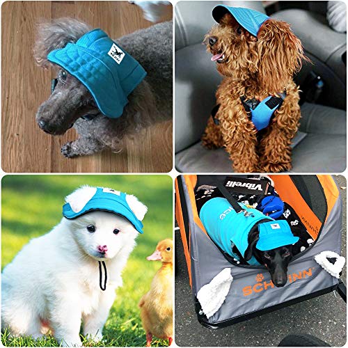 Dog Hat Pet Baseball Cap/ Dogs Sport Hat / Visor Cap with Ear Holes and Chin Strap for Small Dogs (Size S, Blue) By Happy Hours