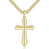 Cendyess Mens Cross Necklaces 14K Gold Cross Necklace for Men Gold Crosses Chain Necklaces for Men Minimalist Design with Cuban Chain Crosses Pendant Necklace for Mens