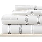 Queen Sheet Set 4 Piece - Ultra Comfortable & Breathable Cooling Queen Bed Sheets - Deep Pocket & Wrinkle-Free Sheets Fits 16" Mattress - Extra Soft & Oeko-TEX Certified - Distressed Line Light Gray