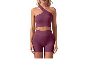 Two Piece Workout Sets Womens One Shoulder Tank Top Matching High Waist Booty Lifting Shorts Gym Yoga Active Wear Outfits