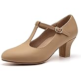 Stelle 2.5" Character Shoes for Women T-Strap Dance Heels for Ballroom Salsa Tango Wedding Flamenco Latin