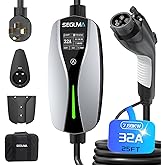 SEGUMA Level 2 EV Charger(32A, 240V, NEMA 14-50 Plug), Portable Electric Car Charger with 25ft Extension Cable, Adjustable Current, Home Outdoor Level 2 Mobile Electric Vehicle Charging Station