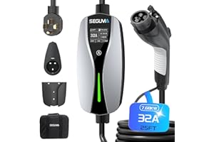 SEGUMA Level 2 EV Charger(32A, 240V, NEMA 14-50 Plug), Portable Electric Car Charger with 25ft Extension Cable, Adjustable Current, Home Outdoor Level 2 Mobile Electric Vehicle Charging Station