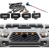4pcs LED Grill Lights for Tacoma 2020 2021 OEM Grille, Including TRD Off Road and Sport Models Raptor Style LED Light (Amber Light with Black housing)