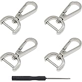 4 PCS Swivel Clasp Hooks,SAFYY Detachable Snap Hook W/Screw Bar Heavy Duty,1.5 Inches D Ring Swivel Lobster Claw Clasp with Screwdriver for Lanyard Bag Leather Craft Purse Hardware DIY Bag-Silver