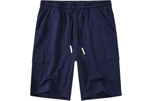 YuKaiChen Men's Casual Cargo Shorts Classic Relaxed Fit Drawstring Elastic Waist with Pockets