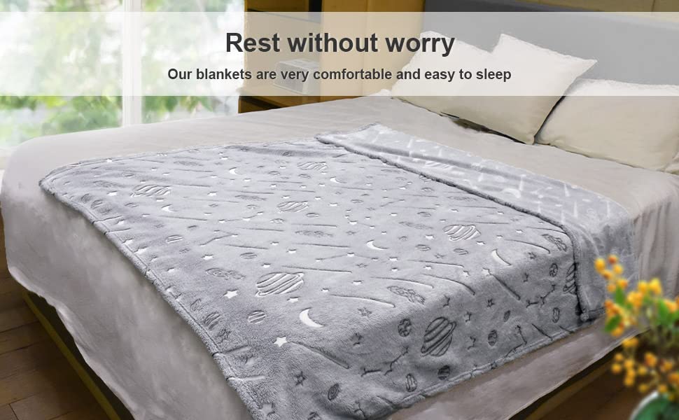 Glow in The Dark Throw Blanket for Kids 50 x 60 Inches,Glowing Blanket