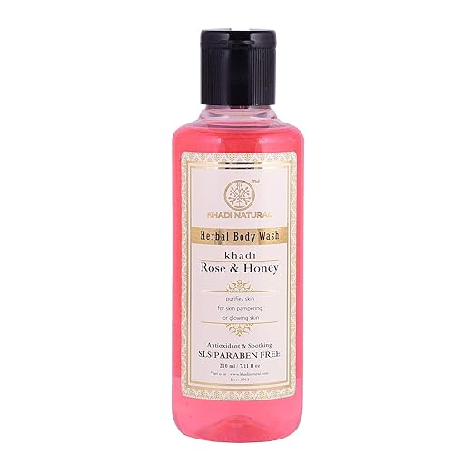Khadi Natural Rose and Honey Herbal Body Wash, SLS and Paraben Free, 210 ml