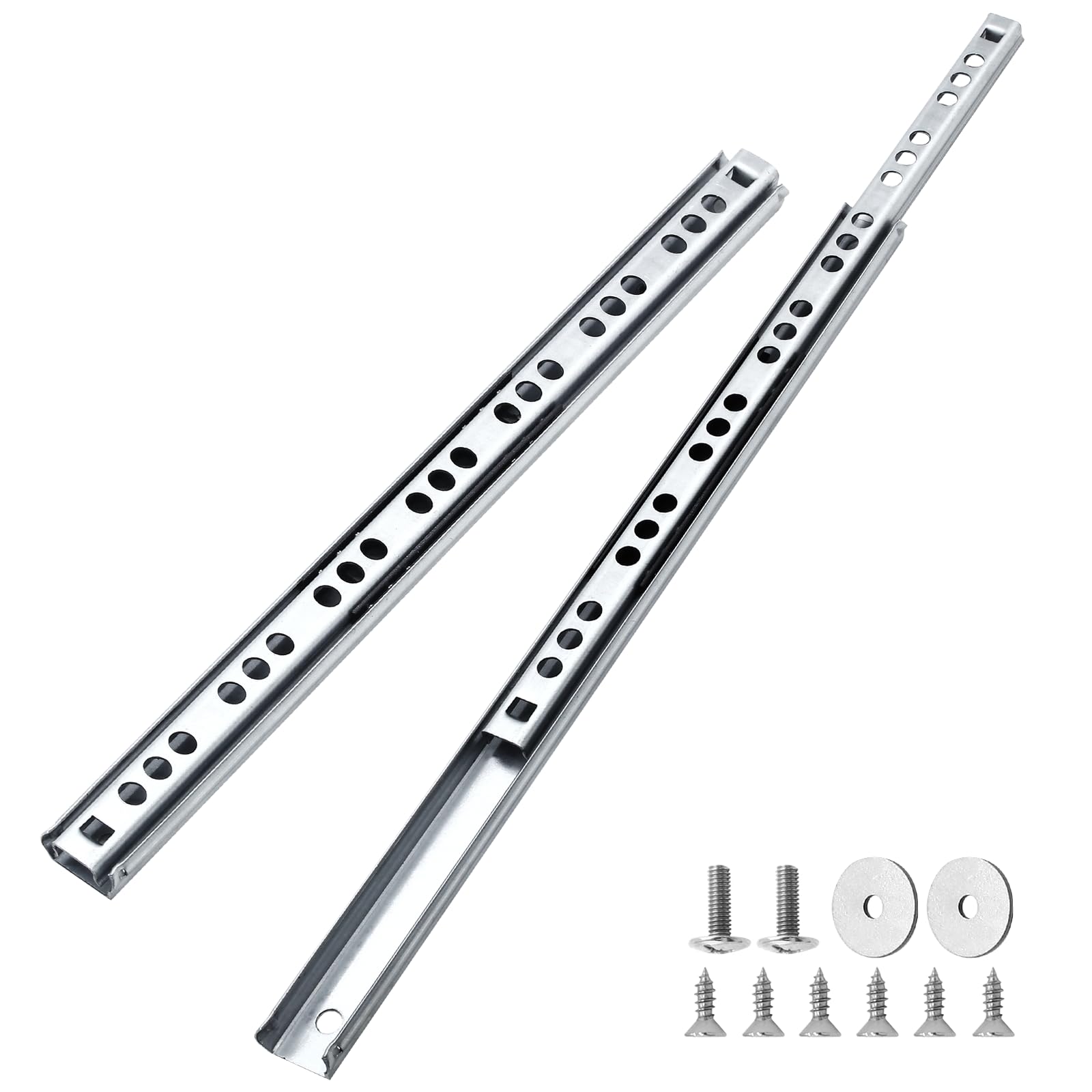 Cjueiom 10 Pack 10 Inch / 246mm Drawer Slides Runners, Silver Ball Bearing Drawer Slides Rail Metal Two Way Slide Track Rail, 17mm Wide Keyboard Tray Runners for Grooved Drawers Cabinet Cupboard