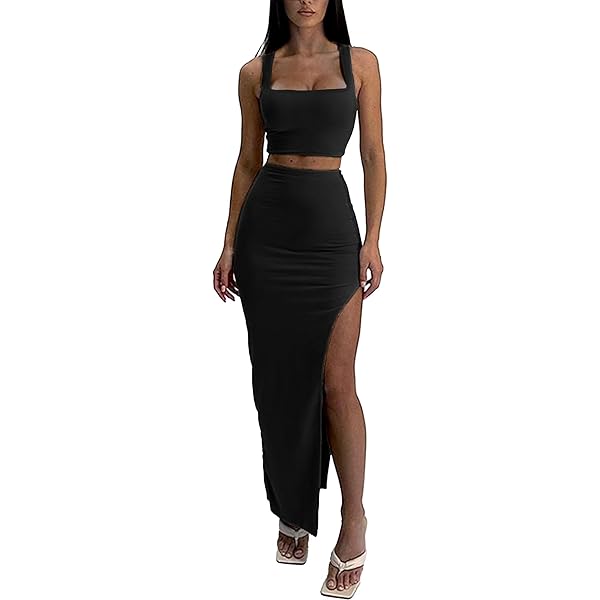 Amazon.com: Women's Knit 2 Piece Summer Outfits Crop Tank