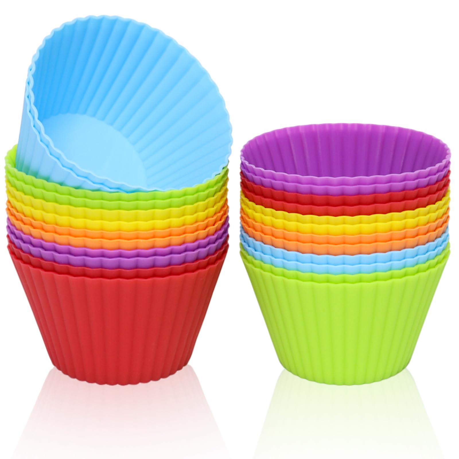 Eolilim 24PCS 9 cm Large Reusable Silicone Baking Cups Multi Color, Silicone Cupcake Cases, Large Muffin Cases for Baking