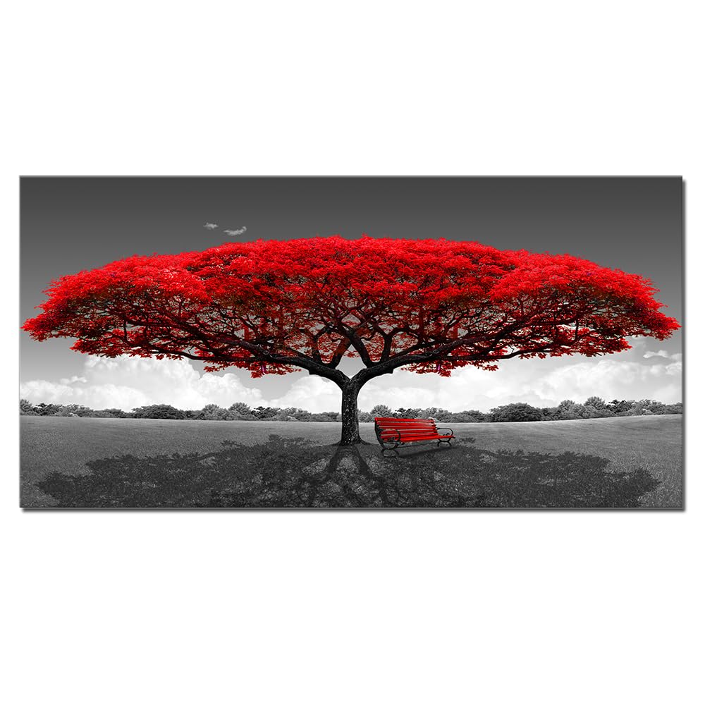 Extra Large Red Tree Canvas Print Wall Art Modern Home Artwork for ...