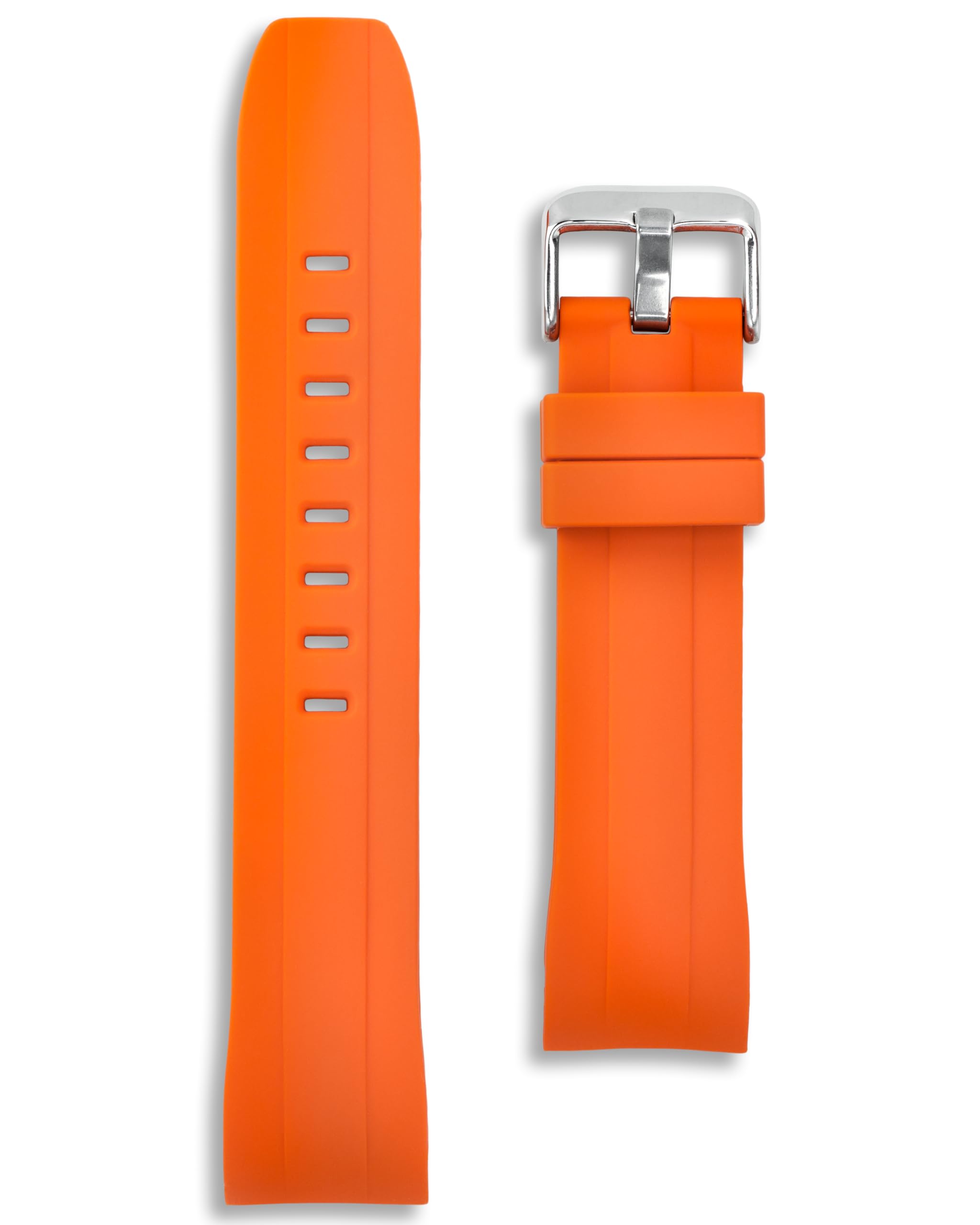 22mm Curved End Silicone Strap | Orange | Compatible with Seiko SKX Models SKX007 SKX009 Samurai | Rubber Dive Watch Band | Waterproof Diver | Anti-Corrosion Spring Bars and Tool Included (Orange)