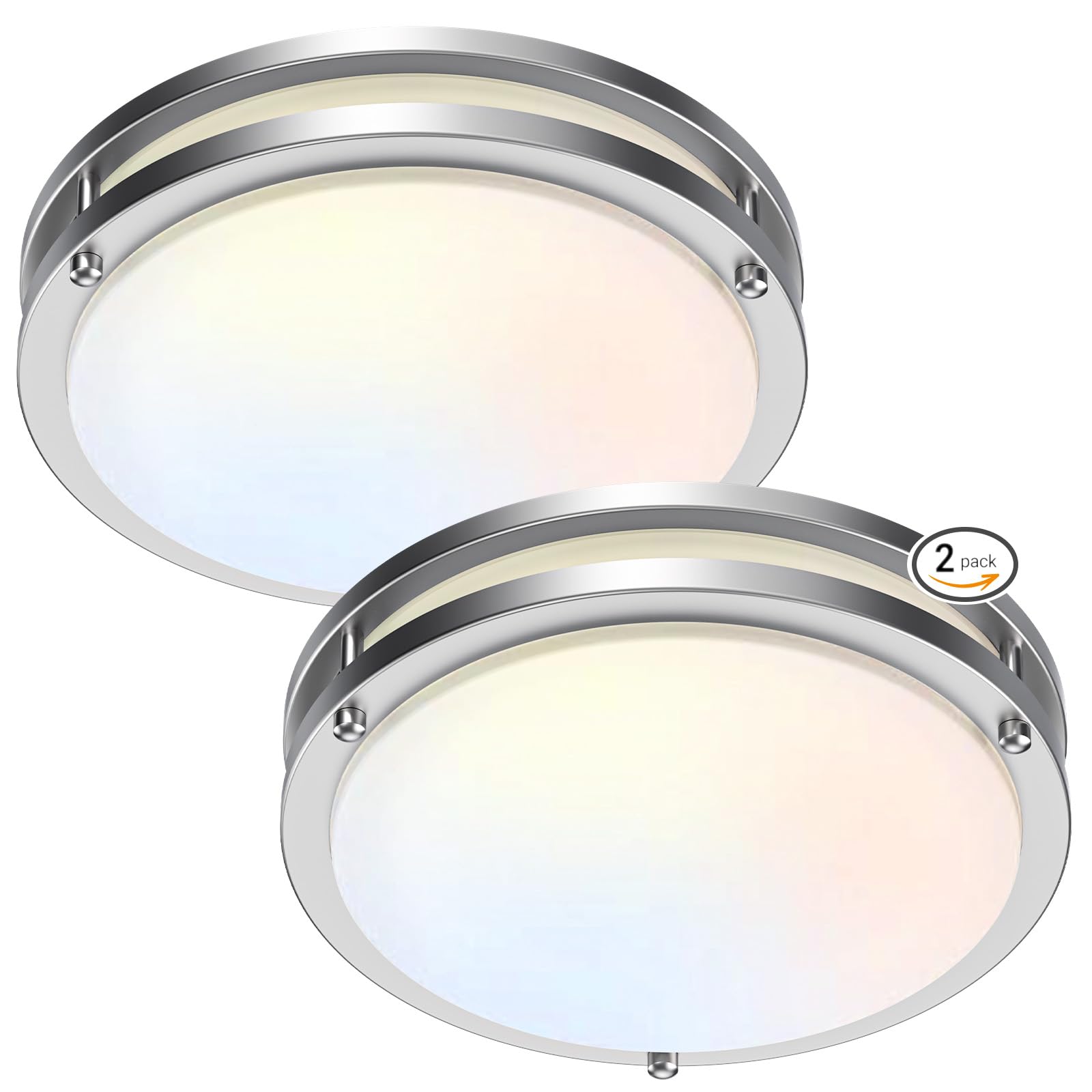 Photo 1 of 10 inch Flush Mount LED Ceiling Light Fixture Adjustable Ceiling Lights 2700K/3000K/3500K/4000K/5000K Brushed Nickel Saturn Dimmable Lighting for Hallway Bathroom Kitchen or Stairwell, ETL Lamps 2PACK