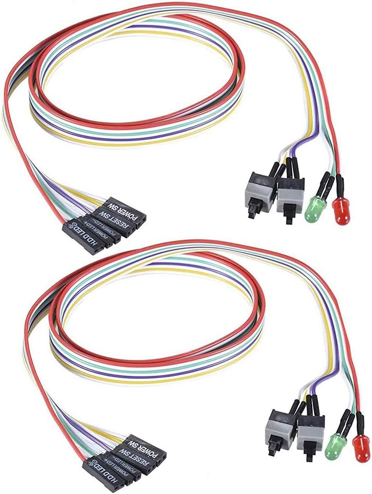 Wresetly 2 Pieces PC ATX Power Reset Switch Cable Red Green LED 65cm