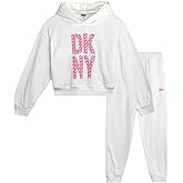 DKNY Girls Jogger Set - 2 Piece Soft Fleece Athletic Pullover Hooded Kids Sweatshirts and Jogger Sweatpants for Girls
