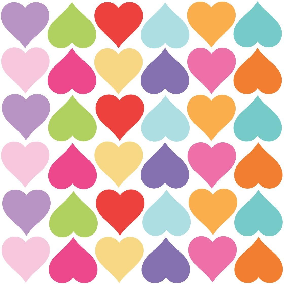 36 Sweet Confetti Hearts Solid Wall Decals Eco-Friendly Matte Peel and Stick Heart Stickers