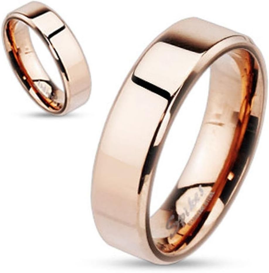 Vooxoo Fashion Design Stainless Steel Rose Golden Flat Beveled Edge 6Mm Wedding Band Ring Size 5-13