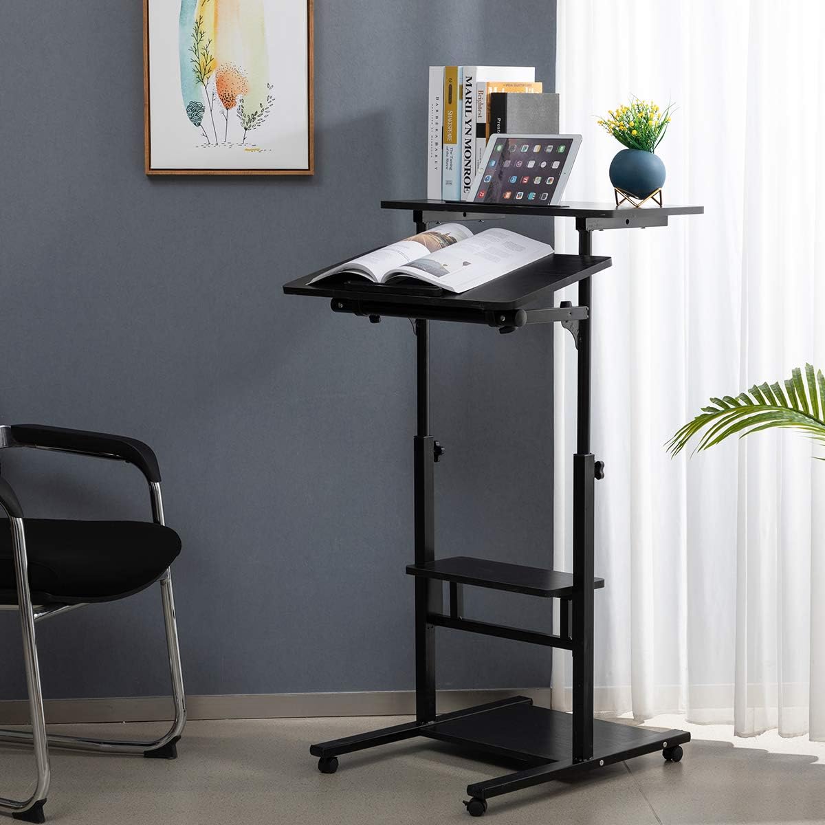 DOEWORKS Mobile Stand Up Desk, Height Adjustable Computer Work Station with Wheels, Rolling Presentation : Electronics