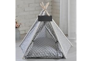 LUYITTON Pet Teepee Dog Teepee Cat Tents for Indoor Cats Dog House with Cushion Bed Pet Tent Bed Indoor (Gray)