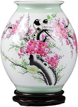 Amazon Co Jp 家の装飾の花瓶白い手描きの花瓶 大きな花瓶 ユニークな家の装飾の花瓶 中国の花と鳥のパターン コレクションに非常に適しています 10 6インチ スポーツ アウトドア