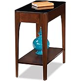 Leick Home 11105 Obsidian Glass Top Narrow Side Table with Shelf, Chestnut and Black Glass