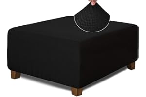 NeColorLife Square Ottoman Cover Jacquard Fabric Ottoman Slipcover Thick Stretchable Footrest Stool Covers for Square Ottoman