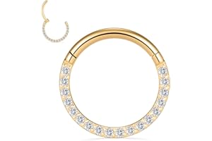 PEAKLINK 16G 18G 316L Stainless Steel CZ/OPAL Septum Piercing Septum Clicker Ring Hinged Nose Ring Daith Earrings Conch Piercing Jewelry Helix Cartilage Tragus Lobe Belly Hoop Earring