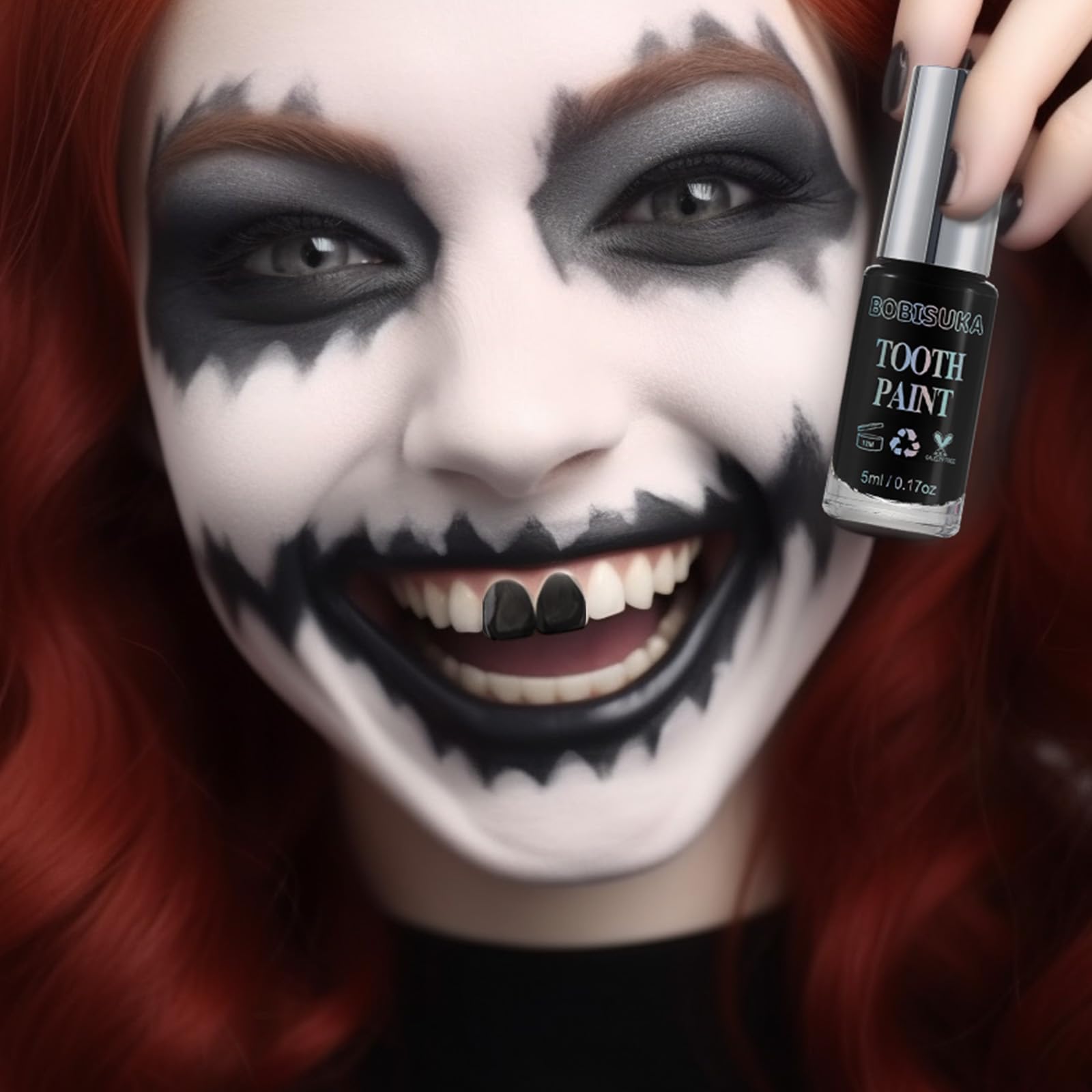 BOBISUKA Black Tooth Paint, Professional Black Out Teeth Makeup Solution - Safe, Quick Dry & Realistic, Perfect for Cosplay, Halloween Makeup, Theater, and Special Effects (5 ml)