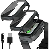 SimpleThings Compatible with Cosmo JrTrack 5 Screen Protector, Hard PC Case with HD Clear Tempered Glass Screen Protector for Cosmo JrTrack 5 Watch for Kids Boys Girls (Black+Black)